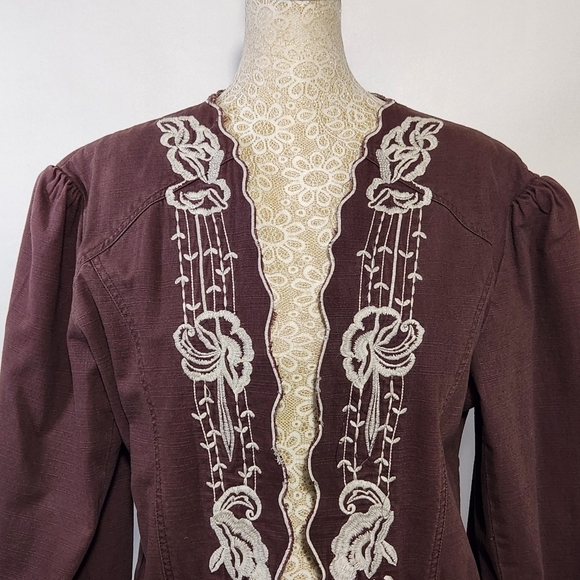 New Direction Women Brown Embroidered Long Sleeve Denim Jacket Size L Western - Picture 2 of 14